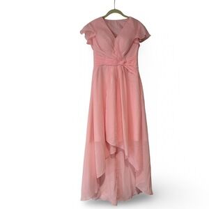 Unbranded High Low Gown Women Size 4 Pink Flutter Sleeve Chiffon Formal